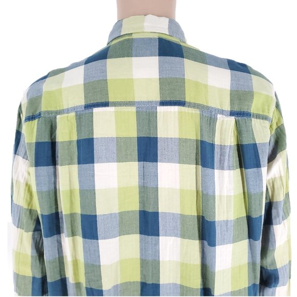 Woolrich Men Button Shirt Check 100% Organic Cotton Pockets Blue Green Size L - Picture 5 of 8